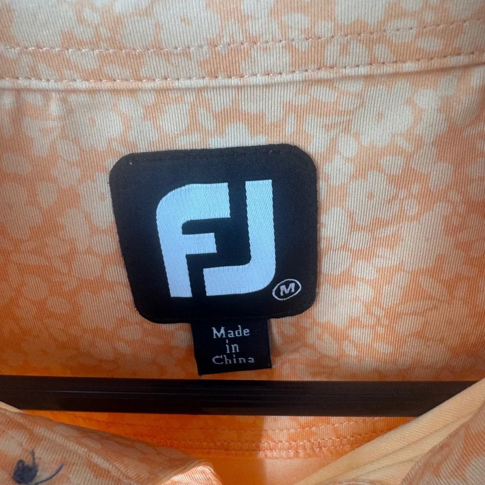 FootJoy‎ Mens Orange Floral Micro Print Performance Golf Polo Shirt Size Medium